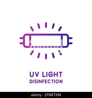 Sterilizzazione di aria e superfici con lampada ultravioletta. Icona della linea di disinfezione con luce UV. Prevenzione del virus corona. Lampada UV disinfettante antibatterico. Illustrazione Vettoriale