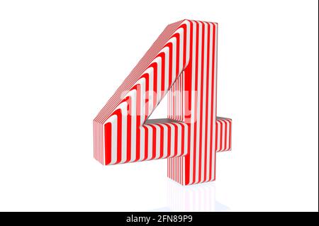 illustrazione 3d, isolare il numero 4 con strisce rosse su sfondo bianco, nello stile della festa del 4 luglio Foto Stock