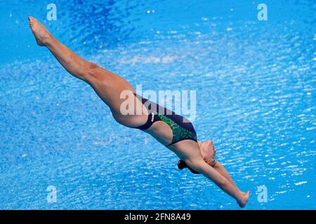 BUDAPEST, UNGHERIA - MAGGIO 15: Clare Cryan d'Irlanda gareggia nella primavera delle donne 3M durante il LEN European Aquatics Championships Diving alla Duna Arena il 15 maggio 2021 a Budapest, Ungheria (Foto di Andre Weening/Orange Pictures) Foto Stock