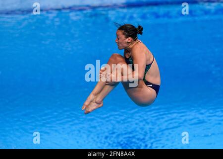 BUDAPEST, UNGHERIA - MAGGIO 15: Clare Cryan d'Irlanda gareggia nella primavera delle donne 3M durante il LEN European Aquatics Championships Diving alla Duna Arena il 15 maggio 2021 a Budapest, Ungheria (Foto di Andre Weening/Orange Pictures) Foto Stock