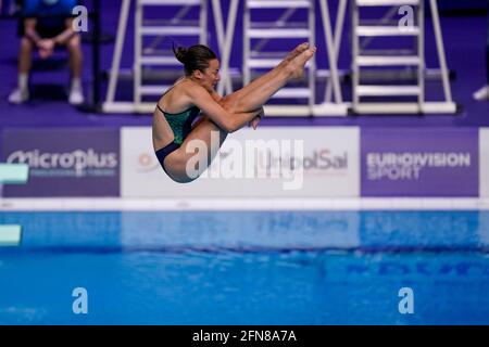 BUDAPEST, UNGHERIA - MAGGIO 15: Clare Cryan d'Irlanda gareggia nella primavera delle donne 3M durante il LEN European Aquatics Championships Diving alla Duna Arena il 15 maggio 2021 a Budapest, Ungheria (Foto di Andre Weening/Orange Pictures) Foto Stock