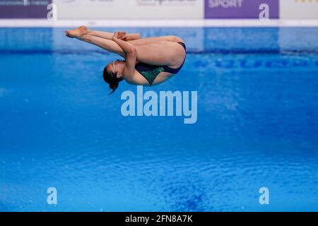 BUDAPEST, UNGHERIA - MAGGIO 15: Clare Cryan d'Irlanda gareggia nella primavera delle donne 3M durante il LEN European Aquatics Championships Diving alla Duna Arena il 15 maggio 2021 a Budapest, Ungheria (Foto di Andre Weening/Orange Pictures) Foto Stock