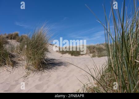 Una vista panoramica di Ainsdale Sands, Southport, Merseyside, Greater Manchester. Foto Stock