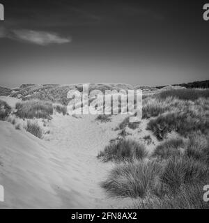 Una vista panoramica di Ainsdale Sands, Southport, Merseyside, Greater Manchester. Foto Stock