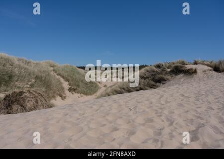 Una vista panoramica di Ainsdale Sands, Southport, Merseyside, Greater Manchester. Foto Stock