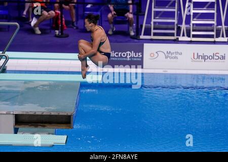 BUDAPEST, UNGHERIA - MAGGIO 15: Clare Cryan d'Irlanda gareggia nella primavera delle donne 3M durante il LEN European Aquatics Championships Diving alla Duna Arena il 15 maggio 2021 a Budapest, Ungheria (Foto di Andre Weening/Orange Pictures) Foto Stock