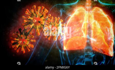 malattia dei polmoni umani della covid, illustrazione 3d della medicina Foto Stock