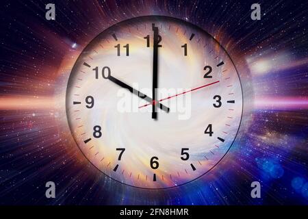 Spazio e tempi, tempo di clock con spazio e Galaxy velocità di viaggio leggero. Elementi di questa immagine forniti dalla NASA. Foto Stock