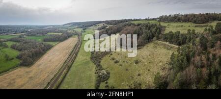 Vista panoramica aerea di Ranmore Common nelle colline del Surrey, Inghilterra sud-orientale. Foto Stock