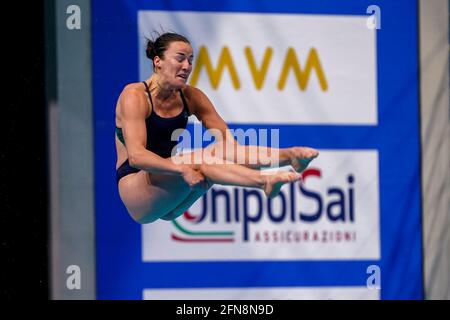 BUDAPEST, UNGHERIA - MAGGIO 15: Clare Cryan d'Irlanda gareggia nella primavera delle donne 3M durante il LEN European Aquatics Championships Diving alla Duna Arena il 15 maggio 2021 a Budapest, Ungheria (Foto di Andre Weening/Orange Pictures) Foto Stock