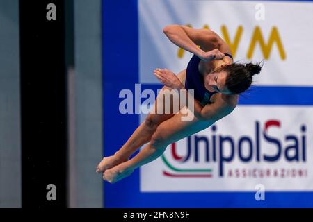 BUDAPEST, UNGHERIA - MAGGIO 15: Clare Cryan d'Irlanda gareggia nella primavera delle donne 3M durante il LEN European Aquatics Championships Diving alla Duna Arena il 15 maggio 2021 a Budapest, Ungheria (Foto di Andre Weening/Orange Pictures) Foto Stock