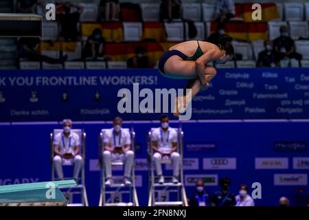 BUDAPEST, UNGHERIA - MAGGIO 15: Clare Cryan d'Irlanda gareggia nella primavera delle donne 3M durante il LEN European Aquatics Championships Diving alla Duna Arena il 15 maggio 2021 a Budapest, Ungheria (Foto di Andre Weening/Orange Pictures) Foto Stock