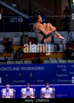 BUDAPEST, UNGHERIA - MAGGIO 15: Clare Cryan d'Irlanda gareggia nella primavera delle donne 3M durante il LEN European Aquatics Championships Diving alla Duna Arena il 15 maggio 2021 a Budapest, Ungheria (Foto di Andre Weening/Orange Pictures) Foto Stock