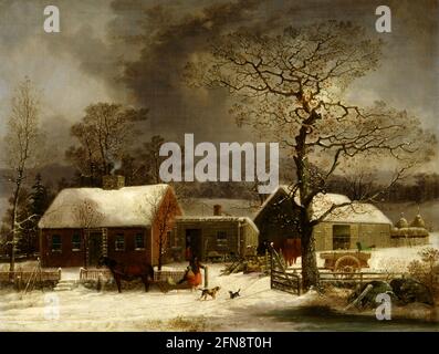 Scena invernale a New Haven, Connecticut, ca. 1858. Foto Stock
