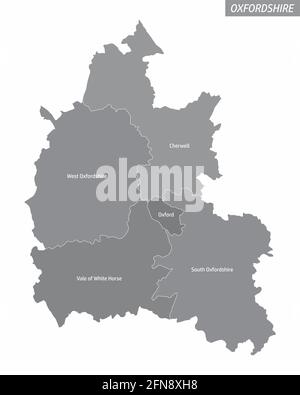 La mappa amministrativa della contea di Oxfordshire isolata su sfondo bianco, Inghilterra Illustrazione Vettoriale