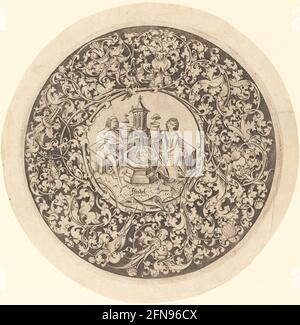 Circular Ornament con musicisti che suonano vicino a un pozzo, c.. 1495/1503. Foto Stock