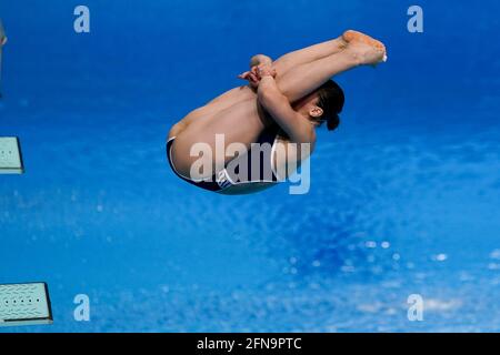 Budapest, Ungheria. 15 maggio 2021. BUDAPEST, UNGHERIA - MAGGIO 15: Viktoriya Kesar dell'Ucraina in gara nella finale della Springboard femminile 3M durante il LEN European Aquatics Championships Diving alla Duna Arena il 15 maggio 2021 a Budapest, Ungheria (Foto di Andre Weening/Orange Pictures) Credit: Orange Pics BV/Alamy Live News Foto Stock