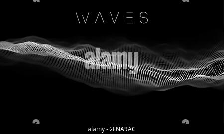 Illustrazione futuristica astratta della tecnologia dei dati. Onde sonore con rendering 3D delle onde musicali. Visualizzazione dei big data . Illustrazione Vettoriale