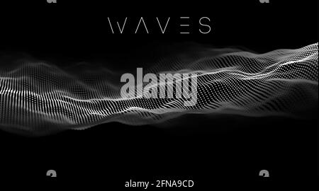 Illustrazione futuristica astratta della tecnologia dei dati. Onde sonore con rendering 3D delle onde musicali. Visualizzazione dei big data . Illustrazione Vettoriale