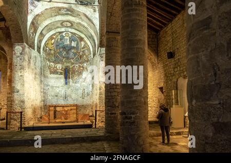 Chiesa romanica di Sant Climent de Taüll. Taüll,Vall de Boí, Lleida, Catalogna, Spagna Foto Stock