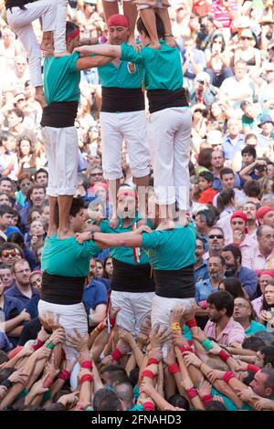 Tarragona, Spagna, 19 settembre 2019 - base torre umana vilafranca Castellers Foto Stock