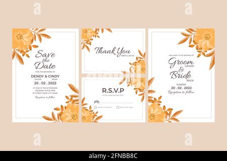Modello di invito per matrimoni con decorazioni floreali acquerello per matrimoni, doccia nuziale, doccia per bambini, festa di compleanno e momento memorabile Illustrazione Vettoriale