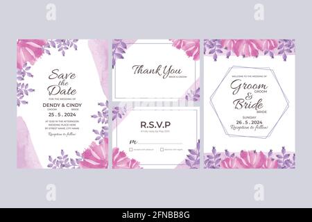 Modello di invito per matrimoni con decorazioni floreali acquerello per matrimoni, doccia nuziale, doccia per bambini, festa di compleanno e momento memorabile Illustrazione Vettoriale