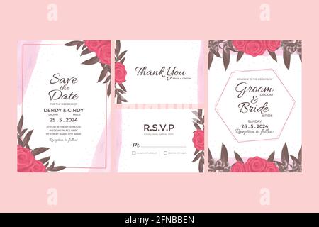 Modello di invito per matrimoni con decorazioni floreali acquerello per matrimoni, doccia nuziale, doccia per bambini, festa di compleanno e momento memorabile Illustrazione Vettoriale