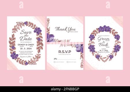 Modello di invito per matrimoni con decorazioni floreali acquerello per matrimoni, doccia nuziale, doccia per bambini, festa di compleanno e momento memorabile Illustrazione Vettoriale