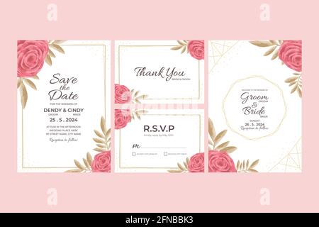 Modello di invito per matrimoni con decorazioni floreali acquerello per matrimoni, doccia nuziale, doccia per bambini, festa di compleanno e momento memorabile Illustrazione Vettoriale