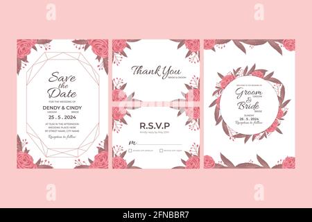 Modello di invito per matrimoni con decorazioni floreali acquerello per matrimoni, doccia nuziale, doccia per bambini, festa di compleanno e momento memorabile Illustrazione Vettoriale