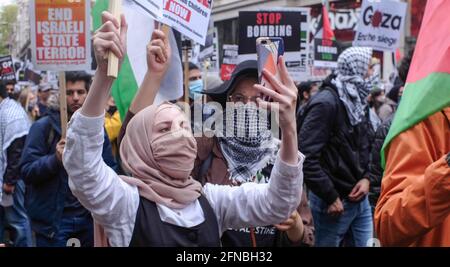 Sabato 15 maggio kensington High Street, la comunità palestinese protesta l'ambasciata di Israele anche il 73 ° anniversario di Nakba , Foto Stock