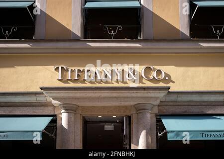 Tiffany and Co. Segno negozio nel centro di Monaco Foto Stock