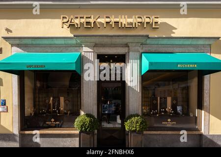 Cartello del negozio Patek Philippe nel centro di Monaco. Foto Stock