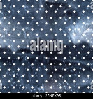 Motivo ad acquerello blu grigio con pallini senza cuciture e cerchi. Illustrazione dipinta a mano. Foto Stock