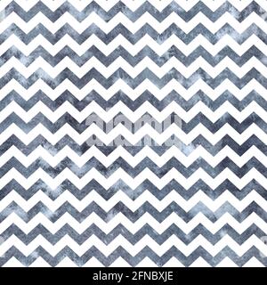 Acquerello blu a righe zig zag sfondo senza cuciture sul bianco Foto Stock