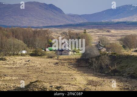 Stazione di Rannoch una stazione ferroviaria isolata sulla linea ferroviaria delle Highland occidentali Scottish Highlands, Regno Unito Foto Stock