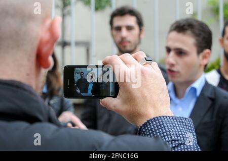 Maxime Verner, candidato più giovane alle campagne presidenziali francesi a Lione, Rodano, Francia Foto Stock