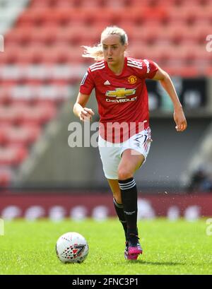 Leigh, Regno Unito. 16 maggio 2021. Millie Turner (21 Manchester United) durante la quinta partita della Coppa fa delle donne tra Manchester United e Leicester City al Leigh Sports Village di Leigh, Inghilterra. Credit: SPP Sport Press Photo. /Alamy Live News Foto Stock