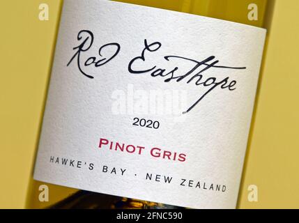 Etichetta del vino. Rod Easthope. 2020. Pinot Grigio. Hawke's Bay Nuova Zelanda. Foto Stock