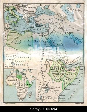 Antica mappa dell'Africa orientale (Immagine della guida dell'Africa orientale italiana edizione 1938) Foto Stock