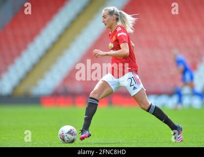 Leigh, Regno Unito. 16 maggio 2021. Millie Turner (21 Manchester United) durante la quinta partita della Coppa fa delle donne tra Manchester United e Leicester City al Leigh Sports Village di Leigh, Inghilterra. Credit: SPP Sport Press Photo. /Alamy Live News Foto Stock