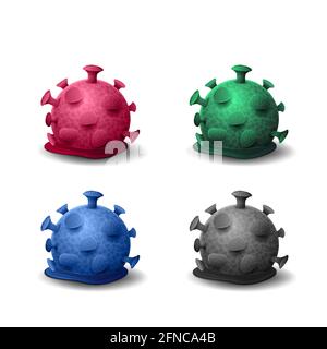 Virus morti coronavirus, virus fusi, set di icone 3D con batteri morti coronavirus isolato su uno sfondo bianco Foto Stock