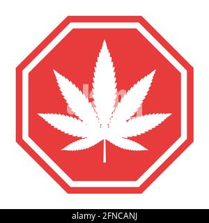 Simbolo della foglia di Mariuhana, icona pericolo marijuana o canapa, segno medico di cannabis, illustrazione vettore di droga erbaccia . Illustrazione Vettoriale