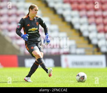 Leigh, Regno Unito. 16 maggio 2021. Mary Earps (27 Manchester United) durante la quinta partita della Coppa delle donne fa tra Manchester United e Leicester City al Leigh Sports Village di Leigh, Inghilterra. Credit: SPP Sport Press Photo. /Alamy Live News Foto Stock