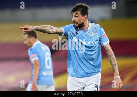 Francesco Acerbi del Lazio gesti durante il campionato italiano Serie UNA partita di calcio tra ROMA E SS Lazio il 15 maggio 2021 allo Stadio Olimpico di Roma - Foto Federico Proietti / DPPI / LiveMedia Foto Stock