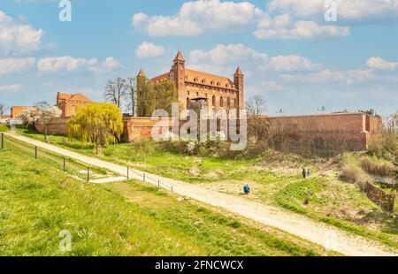 Gniew, Polonia - situato sulla parte posteriore sinistra del fiume Vistola, Gniew è famoso per la meravigliosa architettura medievale e il suo castello gotico in mattoni Foto Stock