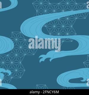 Modello giapponese. Onde tradizionali. Illustrazione delle onde con elementi di un modello di astrazione. Design per stampe, tessuti, poster e carta da parati. V Illustrazione Vettoriale