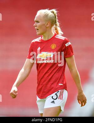 Leigh, Regno Unito. 16 maggio 2021. Maria Thorisdottir (3 Manchester United) durante la quinta partita della Coppa delle donne fa tra Manchester United e Leicester City al Leigh Sports Village di Leigh, Inghilterra. Credit: SPP Sport Press Photo. /Alamy Live News Foto Stock