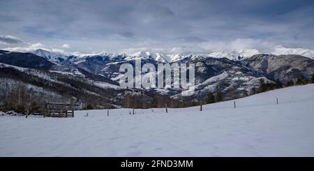 Vallespir visto da vicino al col de la cella, vicino a Prats de Molló (Pirenei Orientali, Francia) Foto Stock